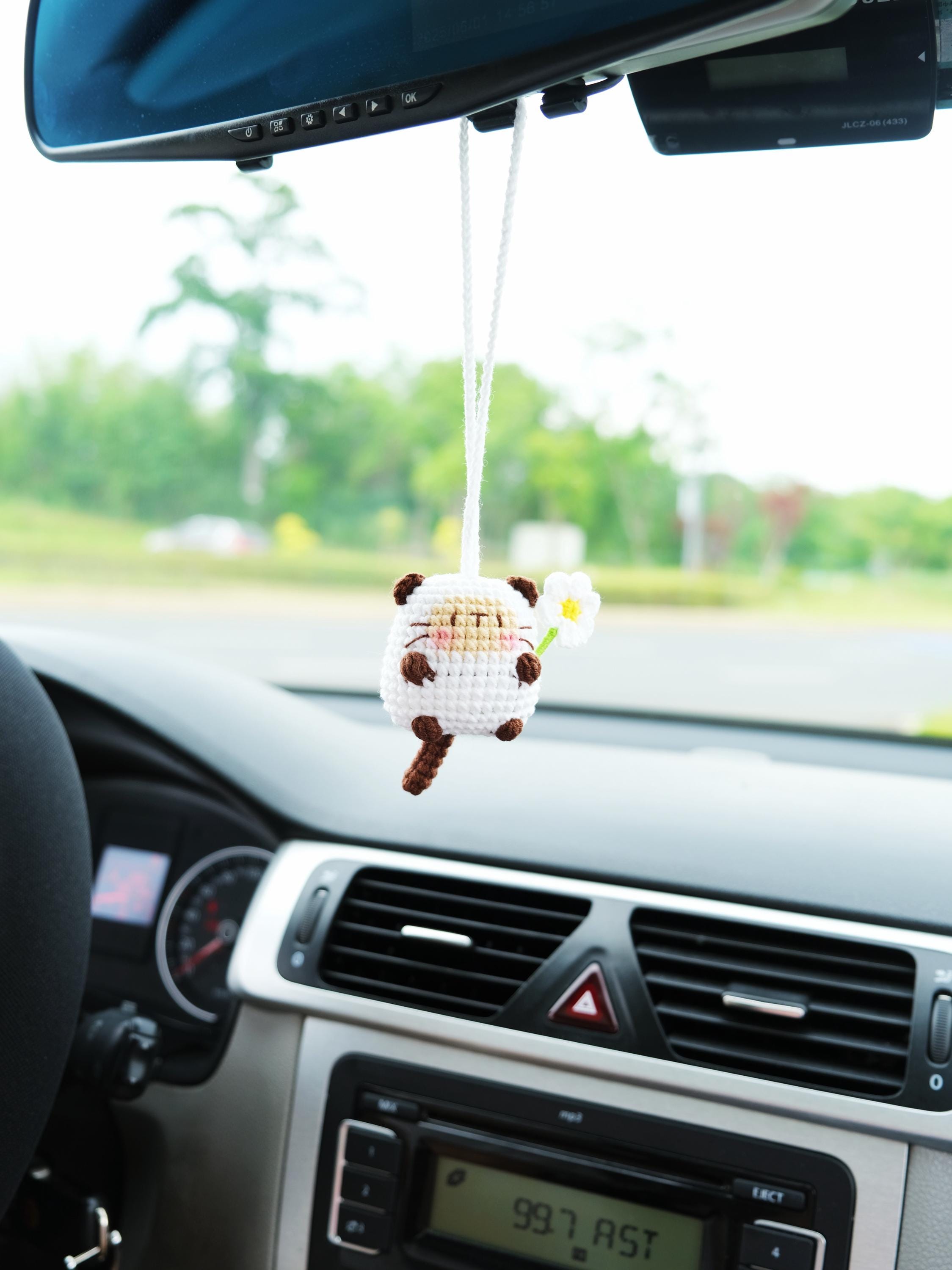 Ciondolo Per Auto All'uncinetto A Forma Di Sole – Peluche Lavorato A Mano Per Specchietto Retrovisore, Portafortuna Amigurumi 4x8,5 Cm