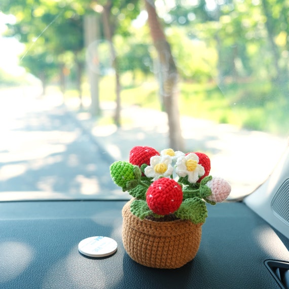Crochet Strawberry Car Accessories, Strawberry/daisy Potted Plant