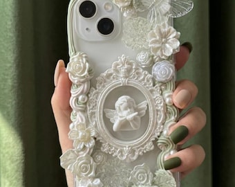 Custom Decoden Phone Case, Retro Angel Phone Case, Baroque Aesthetic 3D Phone Case for iPhone 11/12/13/14/15/16/17 Pro Max, Samsung, Pixel