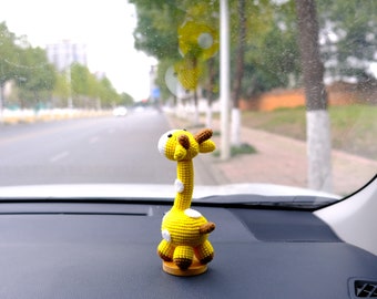 Crochet Giraffe Car Dashboard Decor, Cute Yellow Giraffe Car Accessory, Anime Car Interior Accessory for Women/Teens, Car Related Gifts