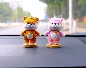 Crochet Tiger Car Dashboard Decor, Cute Lucky Tiger Car Accessory, Car Interior Accessory for Women, Anime Car Accessory, Gift for Couple