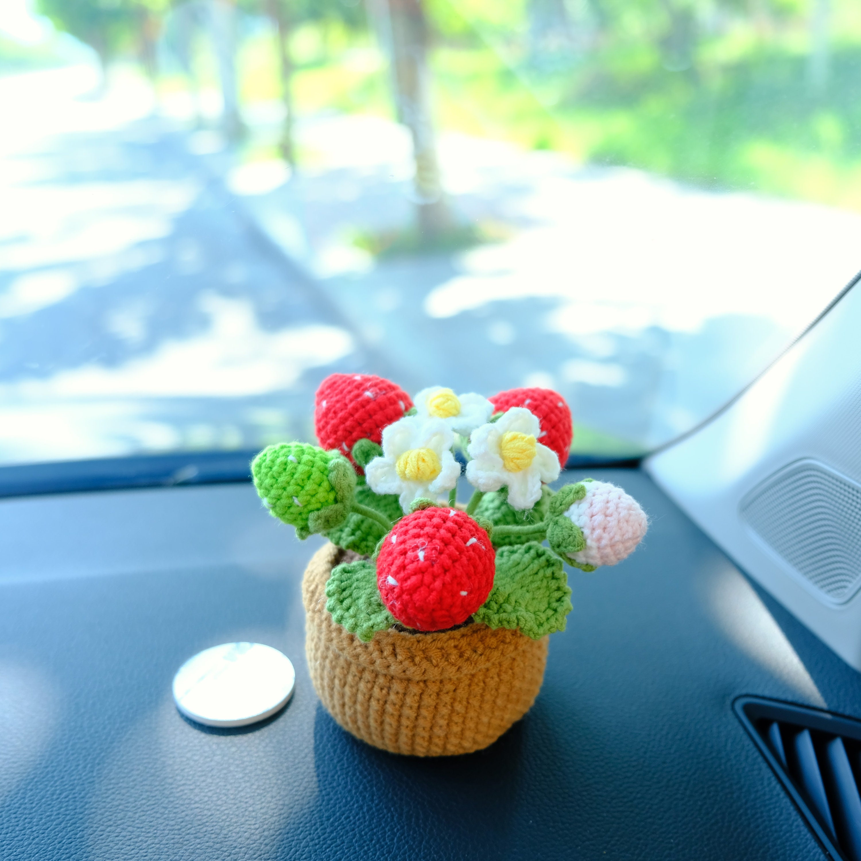 Crochet Strawberry Car Accessories, Strawberry/daisy Potted Plant