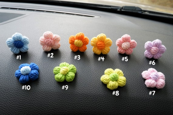Häkeln Sie Blumen-Auto-Entluftungsclip, Regenbogen-Gänseblümchen