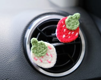 2 diffuseurs de clip de ventilation de voiture au crochet, fraises : désodorisant de voiture kawaii, décoration d'intérieur de voiture bohème mignonne pour femme/fille
