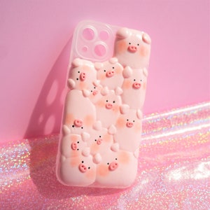 Clay Phone Case, Kawaii Pink Pig Phone Case, Handmade 3D Phone Case, Funny Phone Case for iPhone XR/11/12/13/14/15 Pro Max, OnePlus, Galaxy