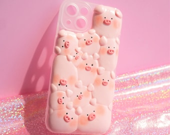 Clay Phone Case, Kawaii Pink Pig Phone Case, Handmade 3D Phone Case, Funny Phone Case for iPhone XR/11/12/13/14/15 Pro Max, OnePlus, Galaxy