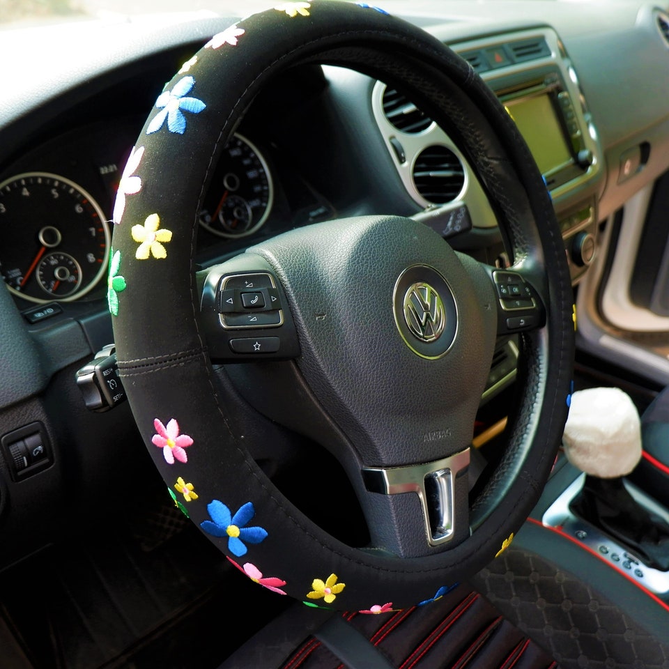 Cute Embroidered Steering Wheel Cover, Steering Wheel Cover with Grip