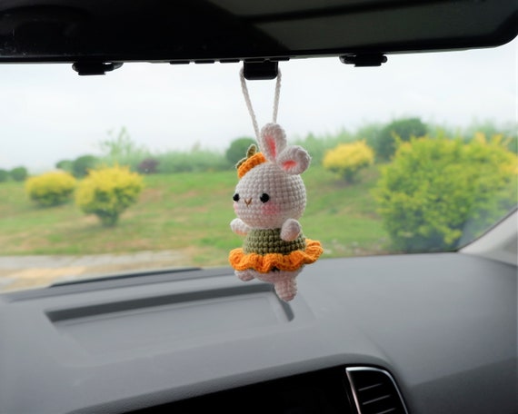 Cute Potted Plants Crochet Car Mirror Hanging Accessories for Women Men  Handmade Knitted Rear View Mirror Car Accessories Interior Aesthetic Brown