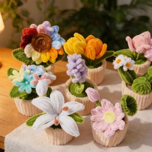 Fiori in vaso con scovolini, accessori per auto con bobblehead in velluto a forma di girasole/tulipano/lavanda/cactus/giglio, decorazioni da scrivania con fiori in vaso