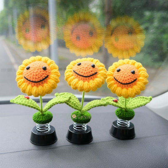 Buy Crochet Sunflower Car Dashboard Decor, Bobblehead Smiley Sunflower Car  Interior Accessories for Women, Boho Car Accessory, Car Air Freshener Online  in India 