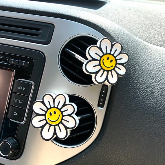3pcs Smiley Face & Daisy Car Vent Clip, Daisy Flower Car Air