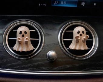 Halloween Car Vent Clip Air Freshener, Wooden Ghost & Pumpkin Car Diffuser, Spooky Cute Car Interior Accessories for Women Teens