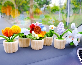 Chenille Sunflower/Tulip/Lavender/Cactus/Lily Car Accessories, Car Plant Dashboard Decor, Cute Car Accessories Interior, Gifr for Women