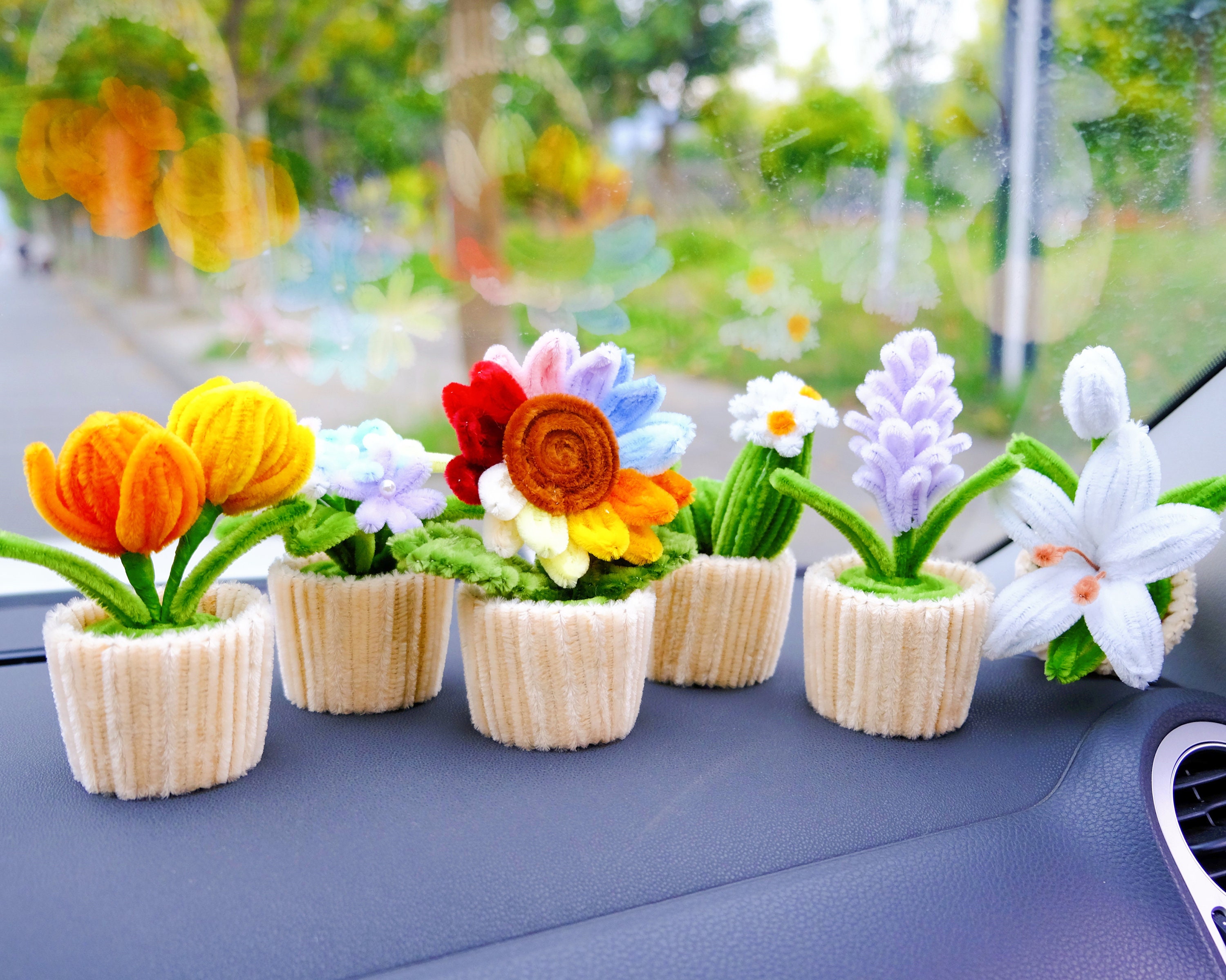 Pipe Cleaner Flowers Potted Plant, Velvet Sunflower/tulip/lavender