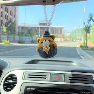 Accessori per specchietti retrovisori per auto all&#39;uncinetto Mr.Bear, accessori per specchietti retrovisori per auto, graziosi accessori per auto per donne, decorazioni per interni auto kawaii