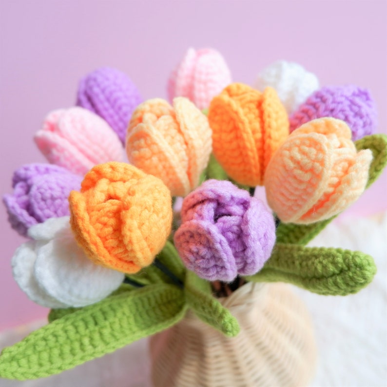 Crochet Tulip Bouquet Rainbow Tulip Flower Bunch Crochet Etsy