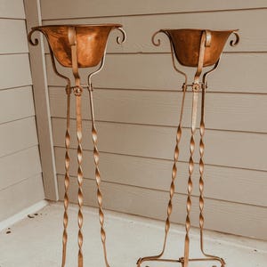 PICKUP ONLY TX Vintage Old Copper Wrought Iron Indoor Planters,Victorian Planters,Art Nouveau Tall Planters,Copper,1920s,Wrought Iron