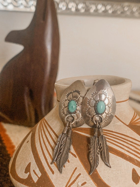 Vintage Native American Sterling Turquoise Concho 