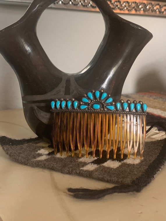 Old Pawn Native American Hair Comb,Turquoise Hair… - image 4