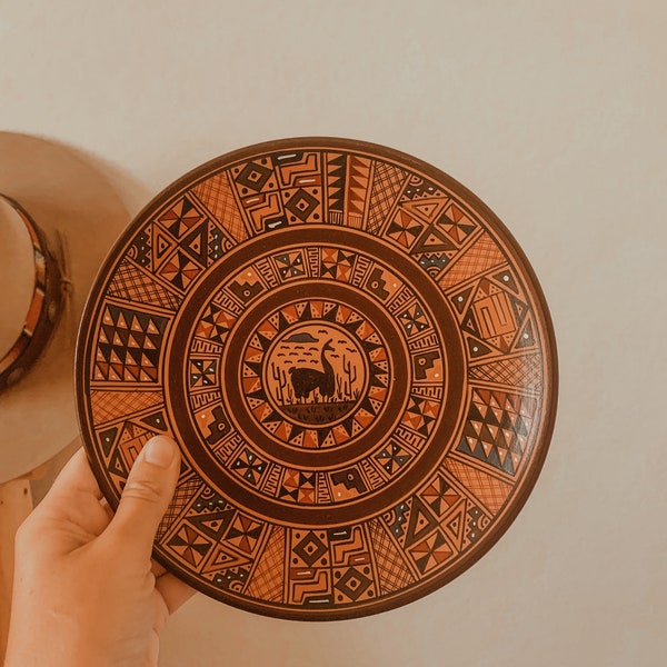 Vintage Peruvian Plate,Peruvian,Handmade Pottery,Signed Pottery,Southwestern Style,Pottery,Handmade Wall Plate,Peru,Aztec,Mexican Style