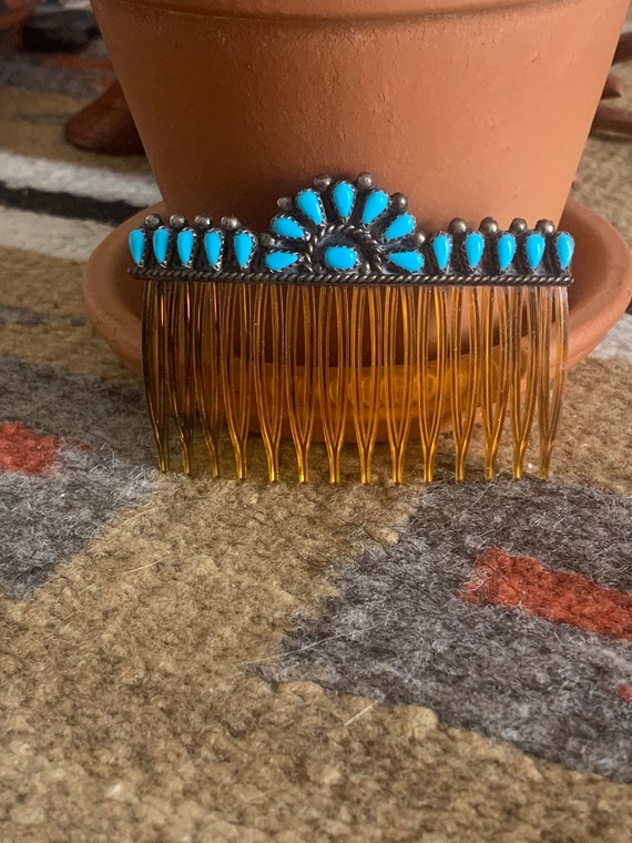 Old Pawn Native American Hair Comb,Turquoise Hair… - image 7