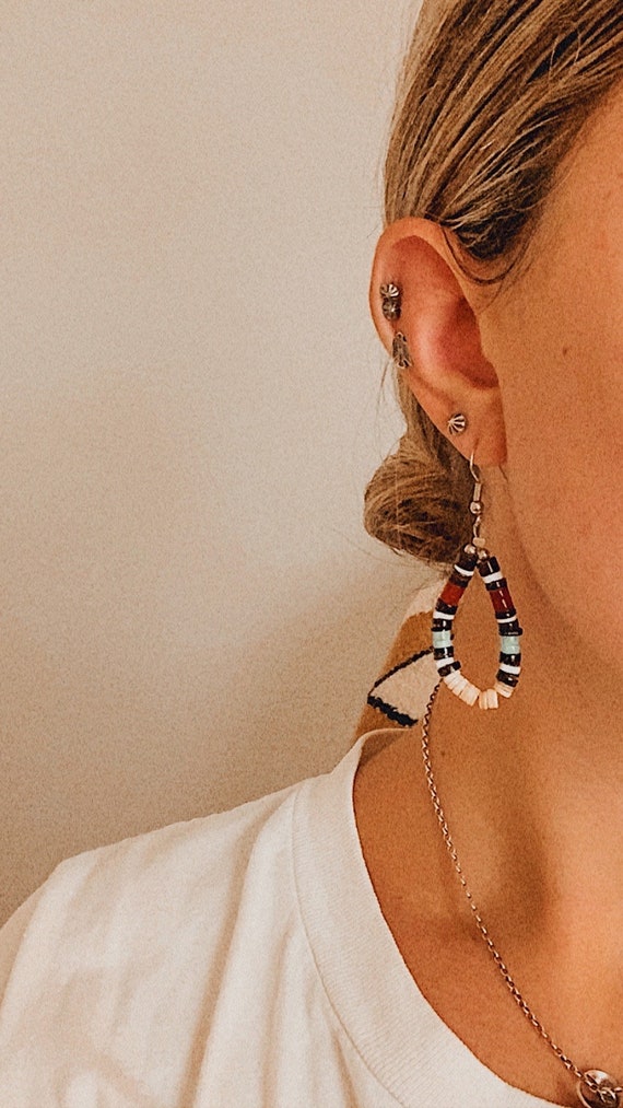 Native Heishi Hoop Earrings,Native American Jewelr