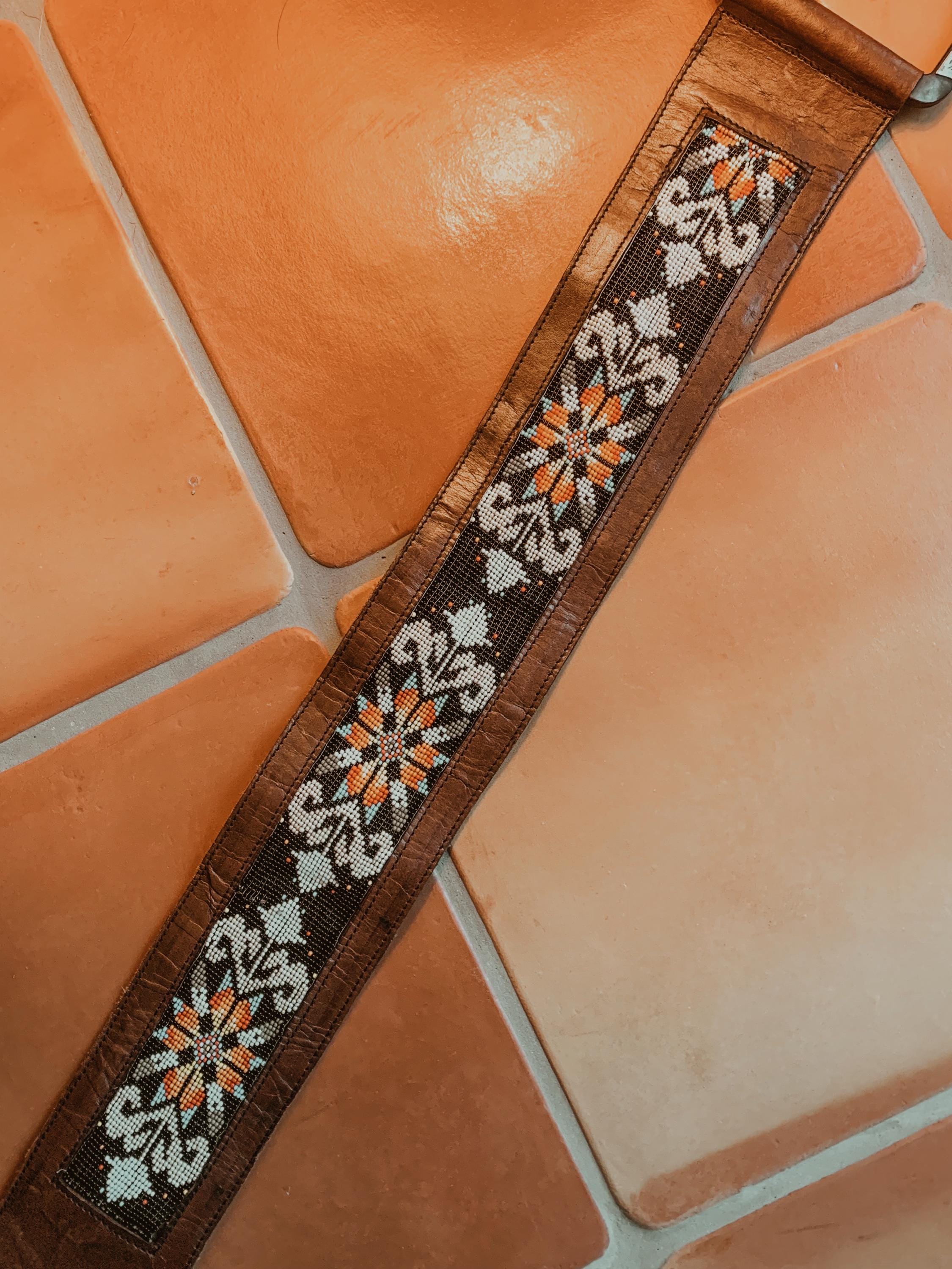 Vintage Genuine Leather Beaded Belt,native American Seed  display picture 1