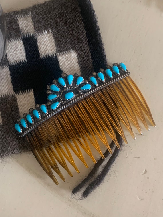 Old Pawn Native American Hair Comb,Turquoise Hair… - image 3