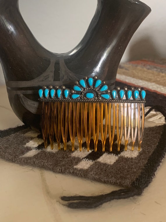 Old Pawn Native American Hair Comb,Turquoise Hair… - image 5