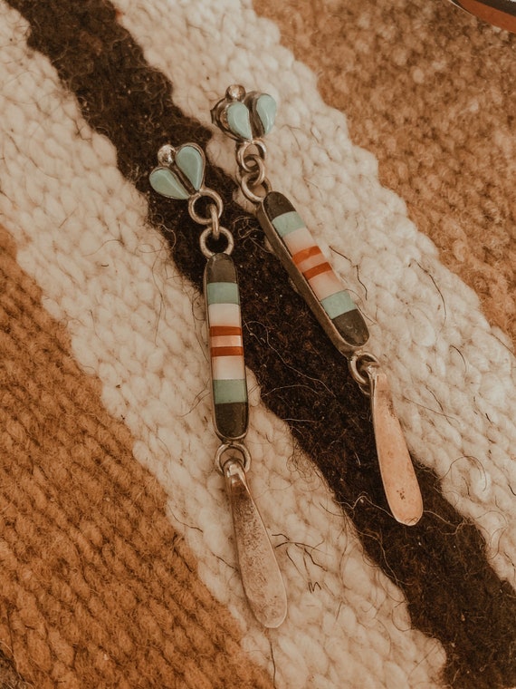 Vintage Zuni Earrings,Inlay Earrings,Southwestern… - image 2