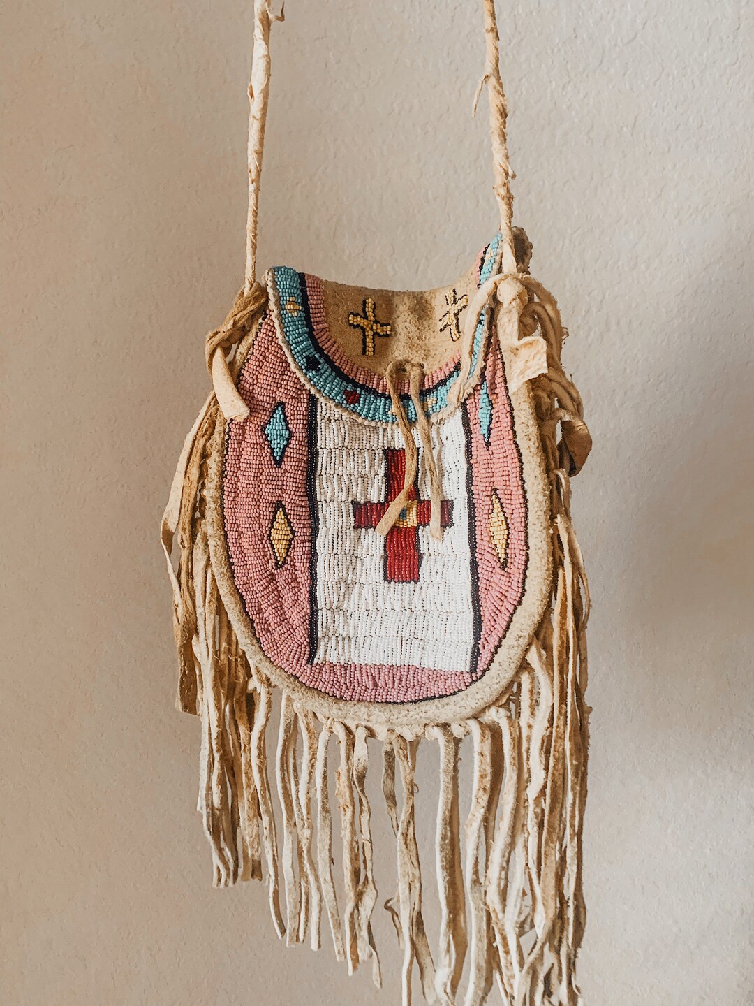 Handmade Leather Fringe Purse,beaded Native Bag,fringe Bag,beaded