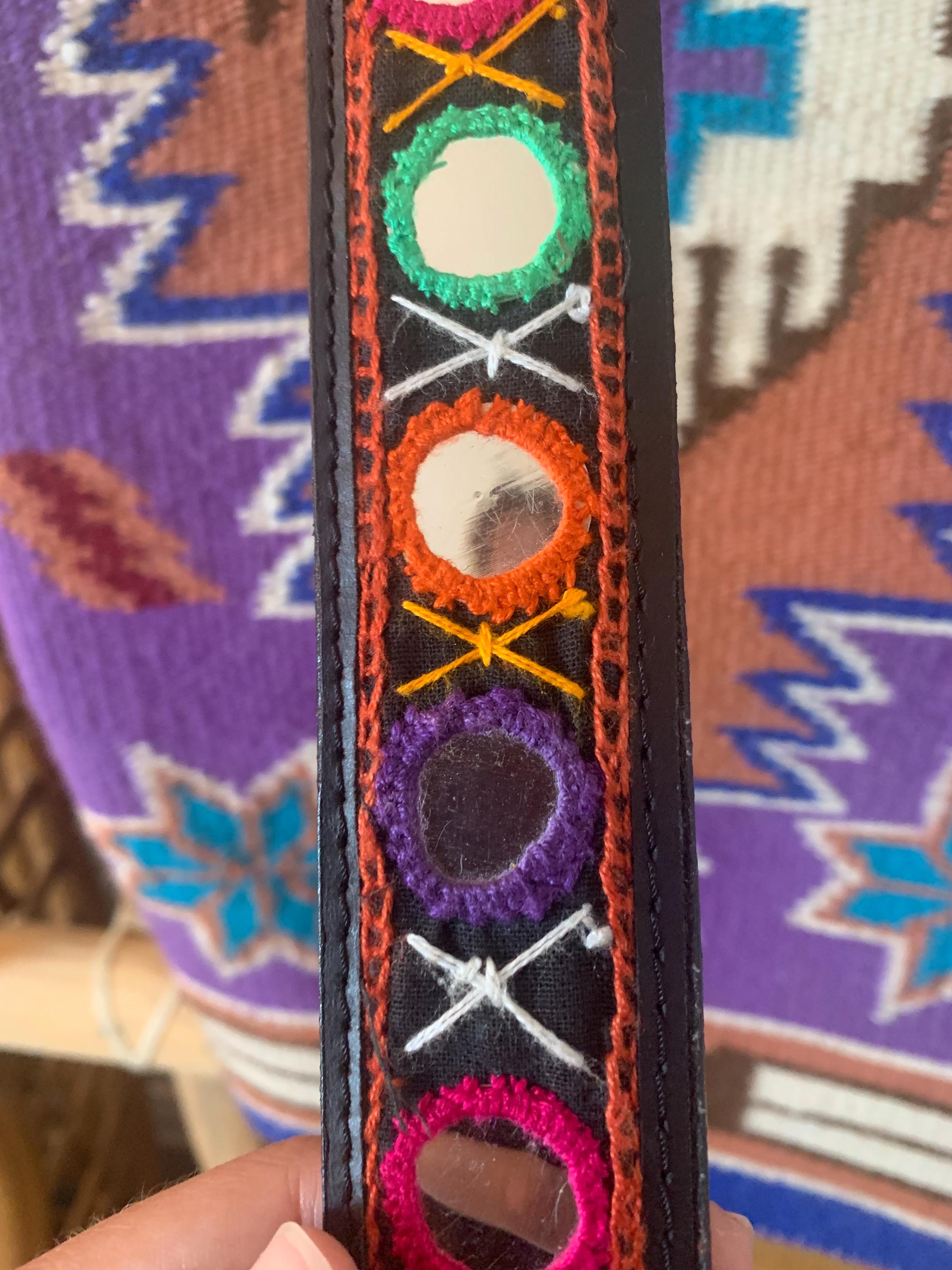 Vintage 1980s Multicolor Woven Concho Belt Southwestern Western Boho 52\