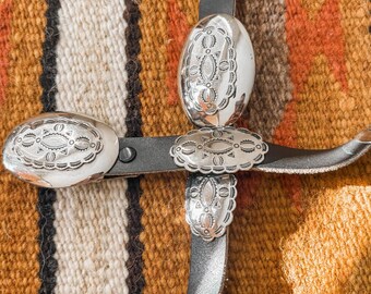 Vintage Southwestern Tan Leather Concho Belt Silver Sunburst Boho Western 36\