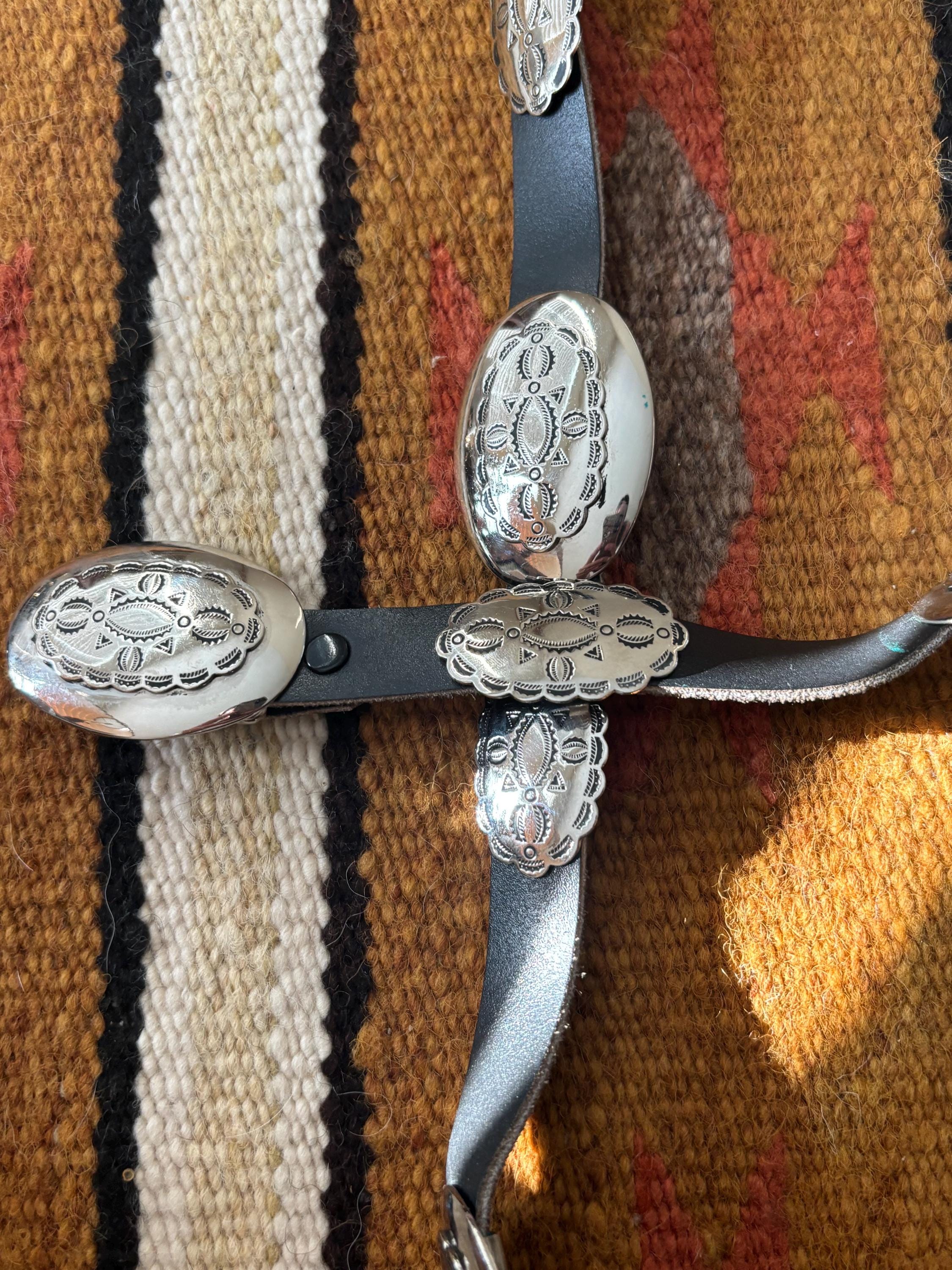 Vintage Nickel Silver Concho Belt,leather Belt,navajo Concho Belt