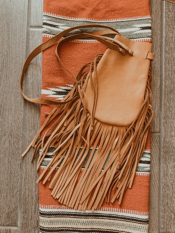 Handmade Leather Fringe Bag,Native American Purse,