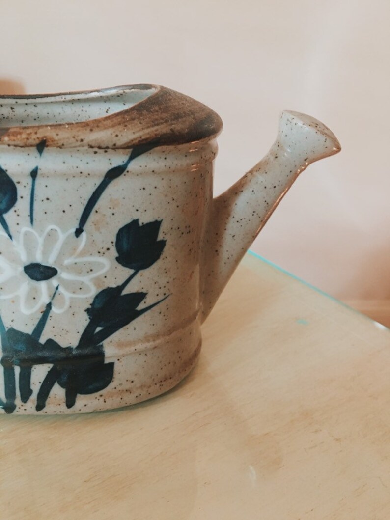Takahashi made in japan stoneware speckled watering can painted daisys Home & Living Outdoor ...
