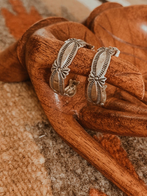 Native Sterling Silver Earrings, Hoops,Navajo Hoop