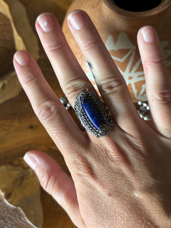 Sterling Silver Lapis Ring,Statement Ring,Southwe… - image 3