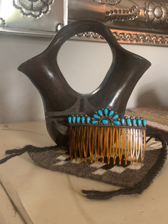 Old Pawn Native American Hair Comb,Turquoise Hair… - image 8