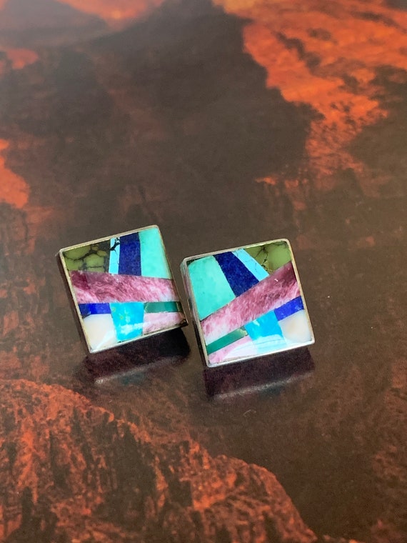 Native American Sterling Inlay Stud Earrings,Nati… - image 3
