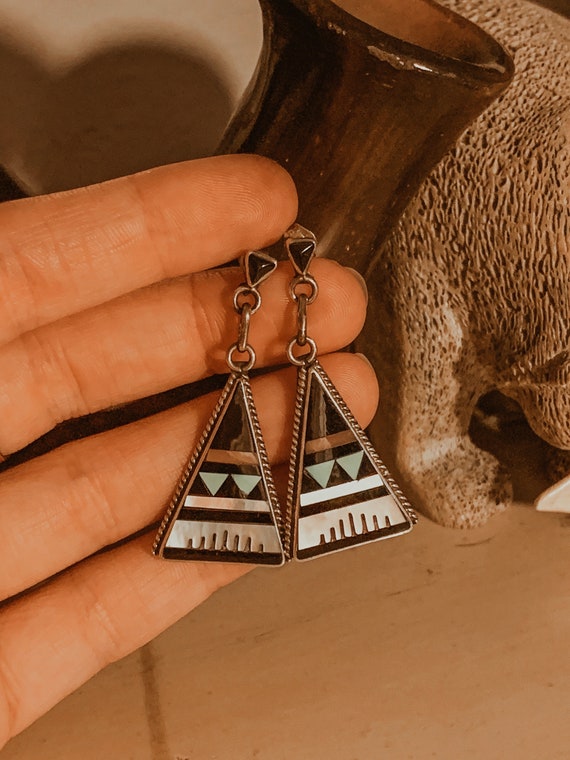 Zuni Inlay Earrings,Inlay Abalone Earrings,Shell E