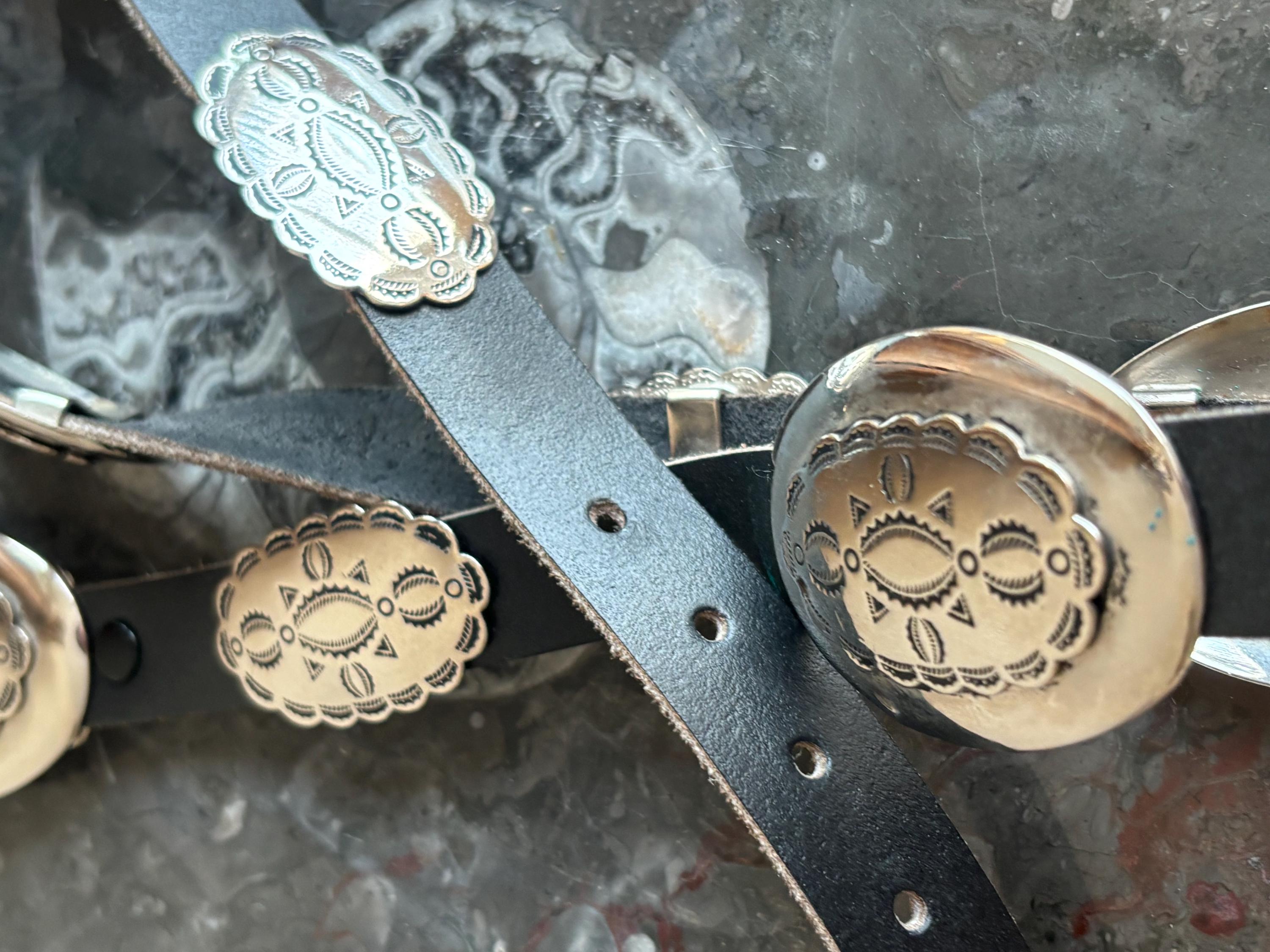 Vintage Nickel Silver Concho Belt,leather Belt,navajo Concho Belt