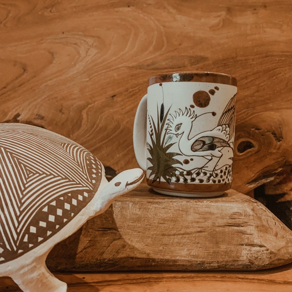 Vintage Mexican Tonala Mug,Blue Pottery, Hand made Mug,Mugs,Floral Design,Kitchen Decor,Mexican Pottery,Signed Cup,Tonala, Tonala Bird