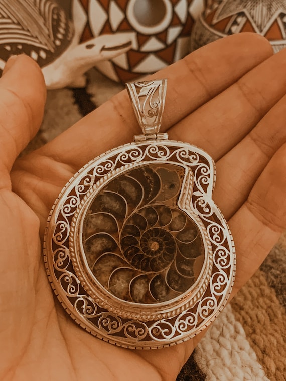 Vintage Tibetan Pendant,Sterling Ammonite,Ammonite
