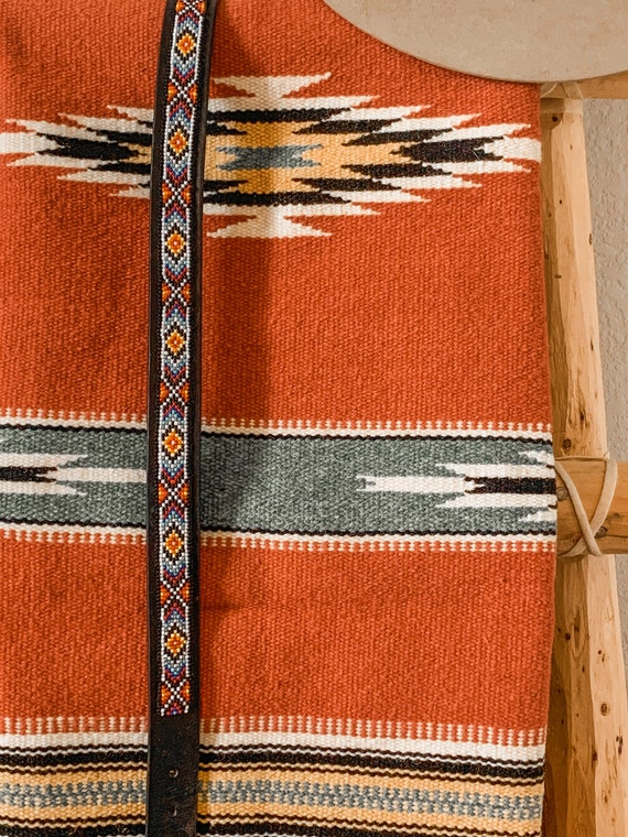 Vintage Genuine Leather Beaded Belt,Native America