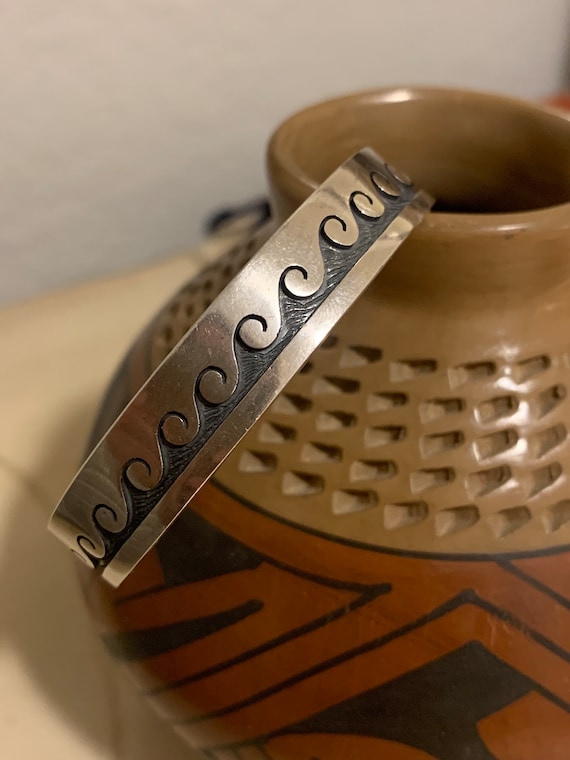 Vintage Hopi Wave Cuff,Native American Bracelet,H… - image 9