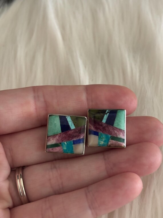 Native American Sterling Inlay Stud Earrings,Nati… - image 7