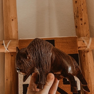 Vintage ironwood Buffalo,carved buffalo,office decor,animal figurine,southwestern home,gift for him,ironwood,ironwood statue,ironwood