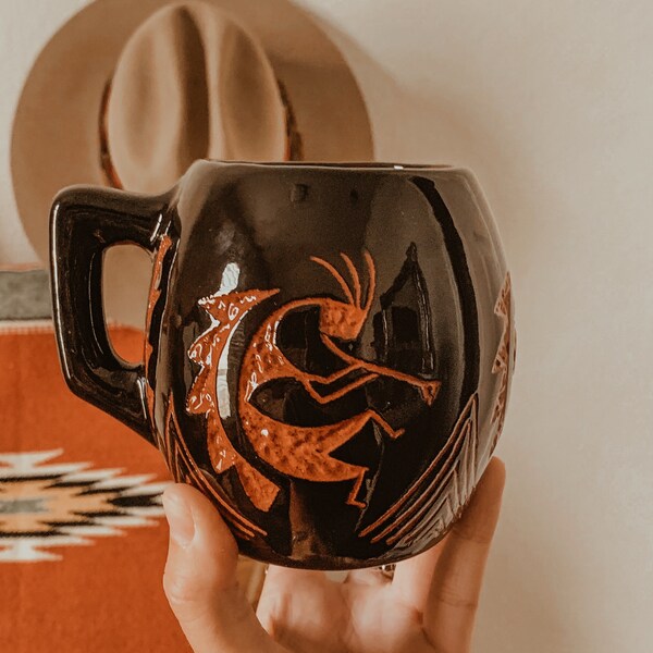 Vintage Handmade Mug,Coffee Mug,Arizona Mug,Kokopelli,Kitchen Decor,Southwestern Style,Mugs,Ceramics,Pottery Mug,Mexico Home,Acoma Mug