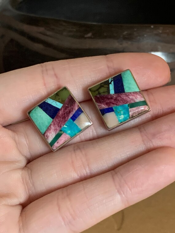 Native American Sterling Inlay Stud Earrings,Nati… - image 4